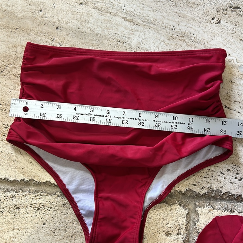 Swim suit two piece never worn color red high waisted bottoms ruffle top cute - Picture 12 of 14